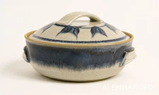 Stone Soldier Pottery Vermont Stoneware Large Lidded Casserole Dish Blue White