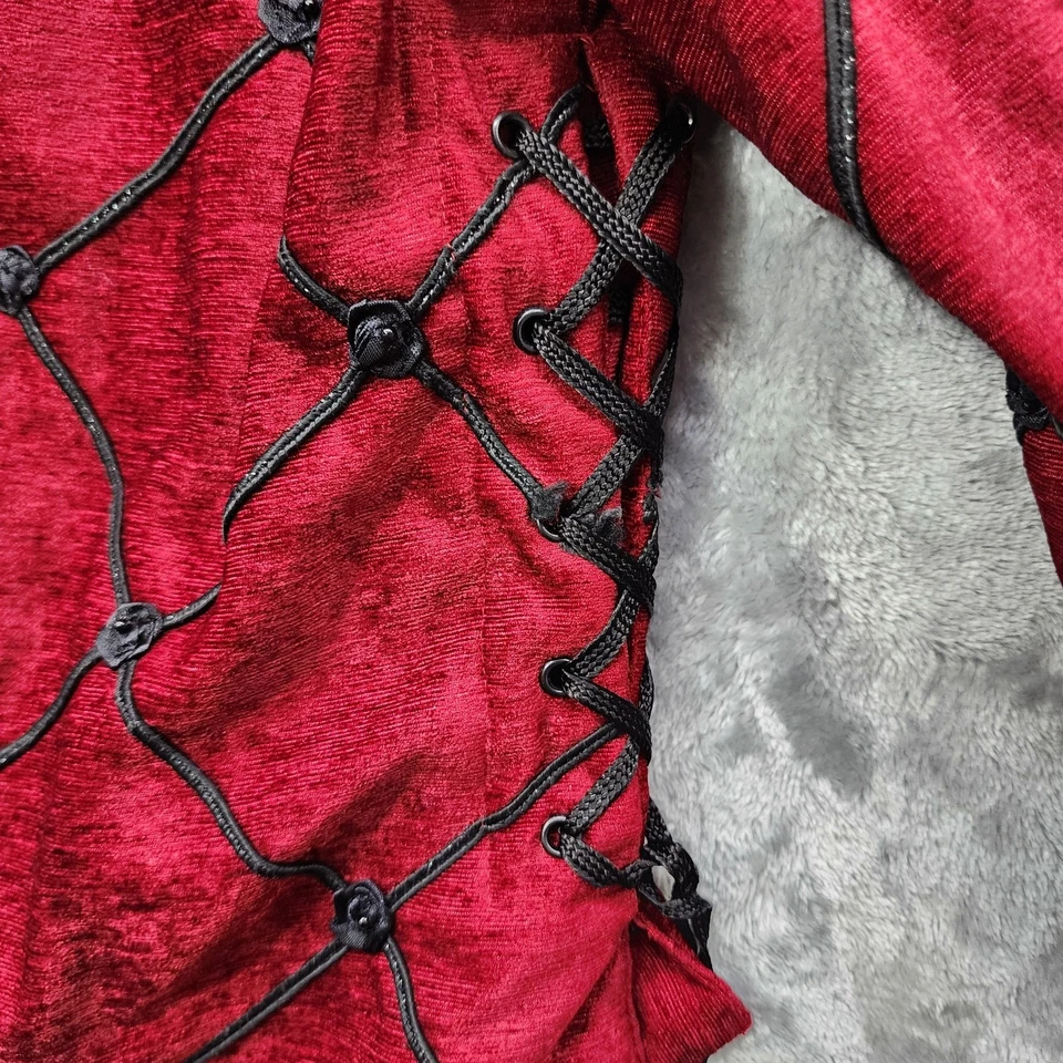 Chaqueta vintage ANAGE para mujer L roja pana bordada rosas laterales con cordones gótica Foto 3 de 4