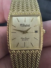 Vintage Mens Dufonte Lucien Piccard Quartz Diamond Wristwatch Gold Plated w/ Box