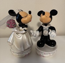 Disney Wedding Mickey & Minnie Kissing Bride & Groom Bobble Head Figurines 