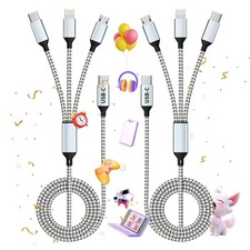 USB C Multi Charging Cable, (2 Pack 4FT), 3 in 1 4 feet, S-Gray&White 