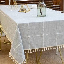 Tablecloths, Embroidered Waterproof Table Cloth Cotton Linen Wrinkle Free Ant...