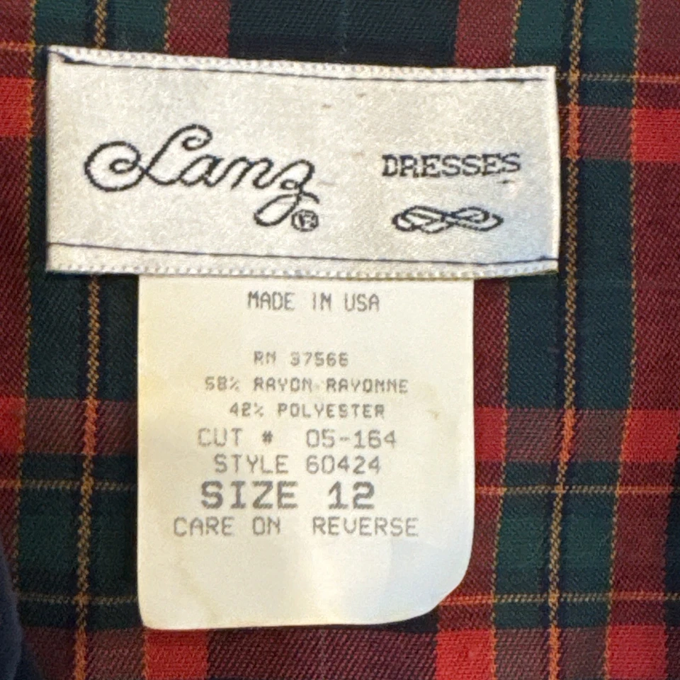Vintage Lanz Plaid Tartan Dress Velvet Trim Equestrian Gold Buttons Sz 12 - Image 3 of 4