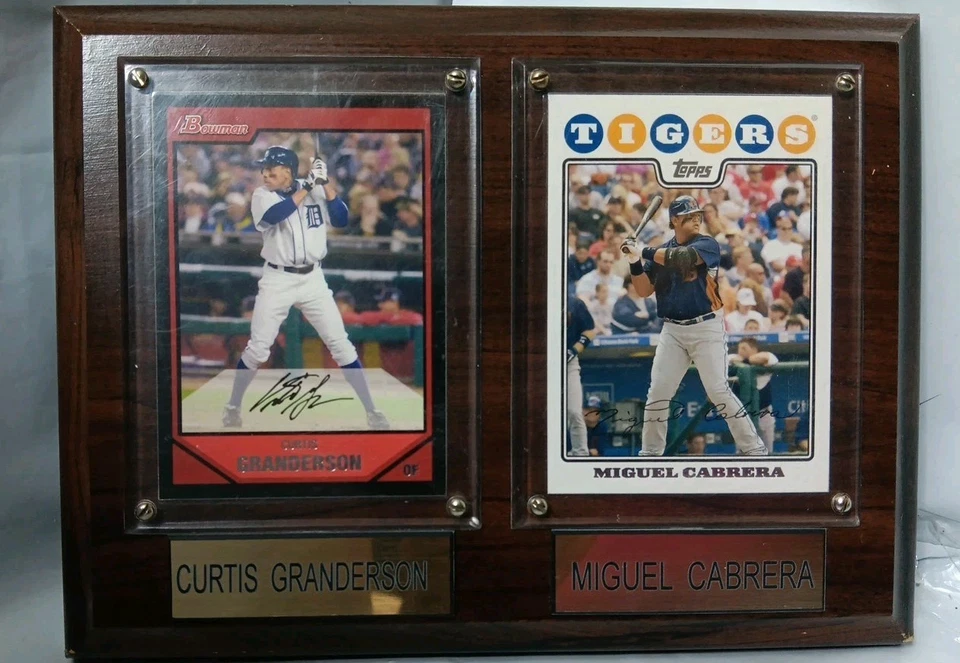 Tarjeta de béisbol de madera de Curtis Granderson y Miguel Cabrera Foto 2 de 3