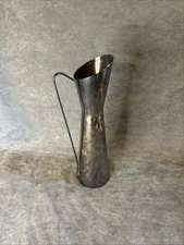 Vintage Silver Plate Bud Vase Slim Pitcher with Handle 8.75 in.