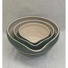 New Debco Nesting Mixing Bowls With Pour Spout - Set of 3 Green and Ivory Bowls
