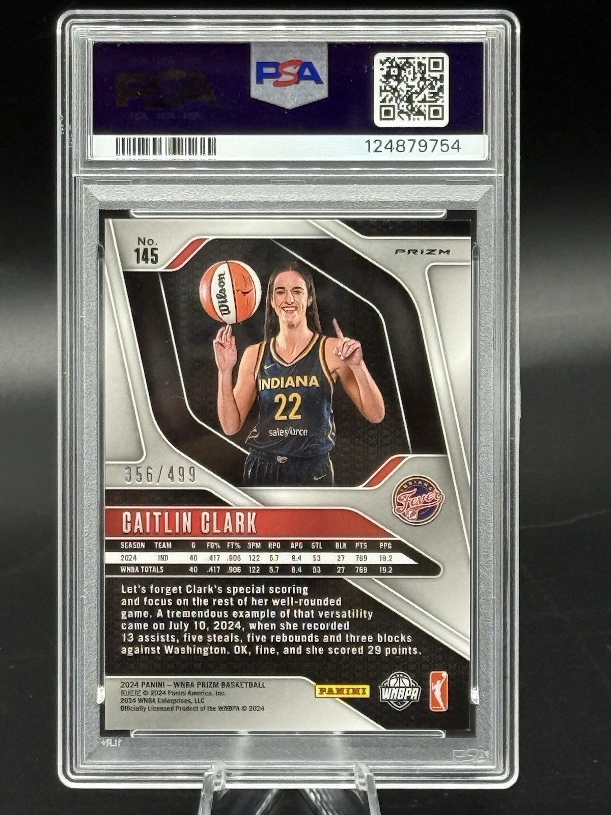 2024 Panini Prizm WNBA Caitlin Clark  #145 Pulsar PSA 9 Rookie Card view 2