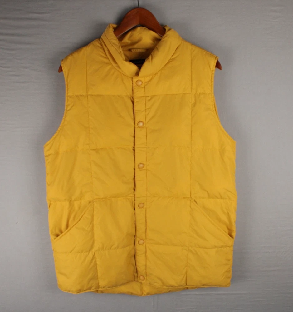 Lands' End Men's Goose Down Puffer Vest Yellow XL 18-20 Snap Button Hike Camp