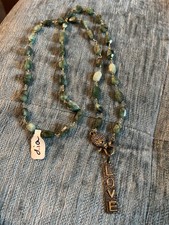 NEW GREEN GEMSTONE NECKLACE WITH DIAMOND CHARM AND CLASP
