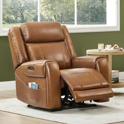 Genuine Leather Power Recliner Wall Hugger W/ Chair USB Port Cup Holder Salddle