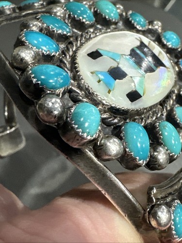 Vintage Navajo "RHB" Roland Hogan Begay Turquoise Sterling Cuff Bracelet - Picture 17 of 18