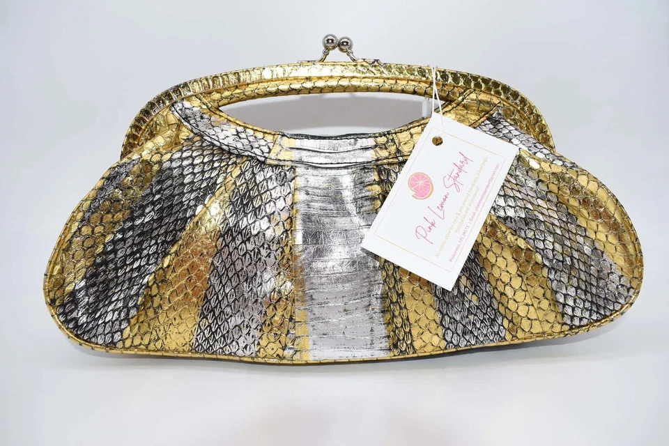 Beverly Feldman Metallic Leather Two-Tone Clutch Bag - Image 2 of 4
