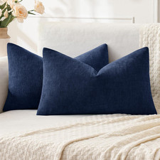 MIULEE Dusty Blue Couch Pillow Covers 12X20 Inch, Set of 2 Soft Chenille Decorat