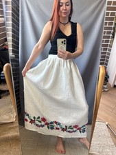 Hand-Embroidered Ukrainian Linen Skirt   White Cross-Stitch Openwork Details