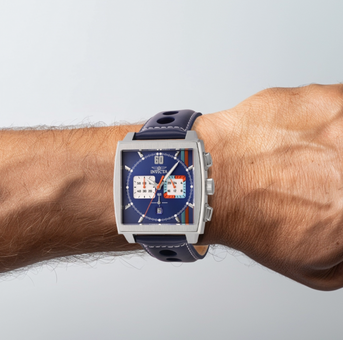 Invicta S1 Rally Cuadro Men's 45mm Dark Blue GMT Leather Chrono