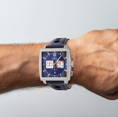 Invicta S1 Rally Cuadro Men's 45mm Dark Blue GMT Leather Chrono