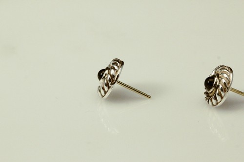 David Yurman 925 Sterling Silver 14K Yellow Gold Black Stone Stud 5.3g (EAR5631) - Picture 4 of 12