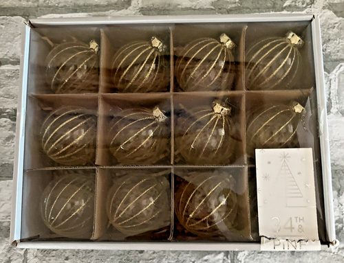 34th & Pine Gold Glitter Glass Christmas Ornaments Set of 12 holiday