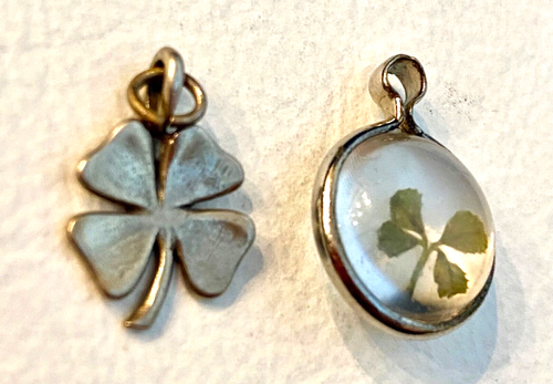 2 Vintage Sterling Silver Bubble Charm 4 Leaf Clover - Picture 2 of 6