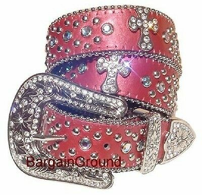 Cowgirl Western Strass Kristall Kreuz Druckknopf Schnalle Ledergürtel - Bild 8 von 8