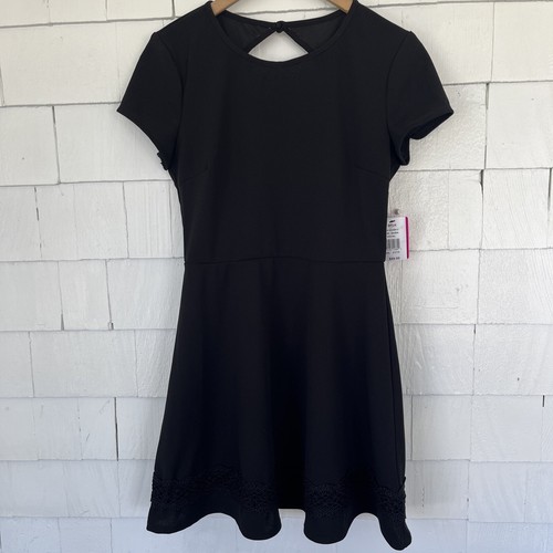 Juniors Size 11/12 Belk B. Darlin Social Dress NWT Black Crochet Trim Open Back - 第 1/13 張圖片