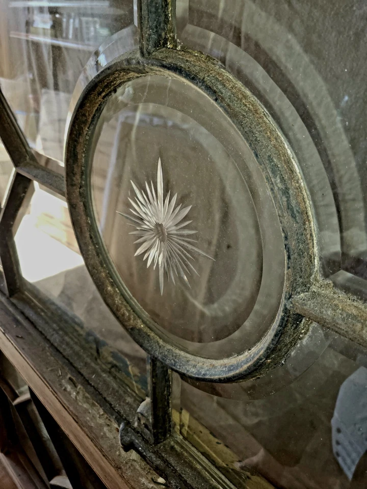 Vidro gravado com chumbo início dos anos 1900 - Janelas antigas de madeira e ferro vara - Imagem 4 de 4