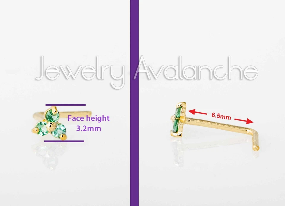 Tachuela de nariz de 3 piedras de oro macizo de 14 quilates 0,030 quilates genuina con anillo de nariz de esmeralda Foto 3 de 4