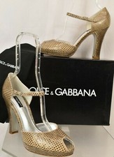 NIB DOLCE & GABBANA SNAKE LEATHER PEEP TOE MARY PUMPS 40 10 ITALY