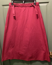 Vintage 1980s Orvis Women's Maroon Poly Cotton Blend Midi Wrap Skirt Size Large