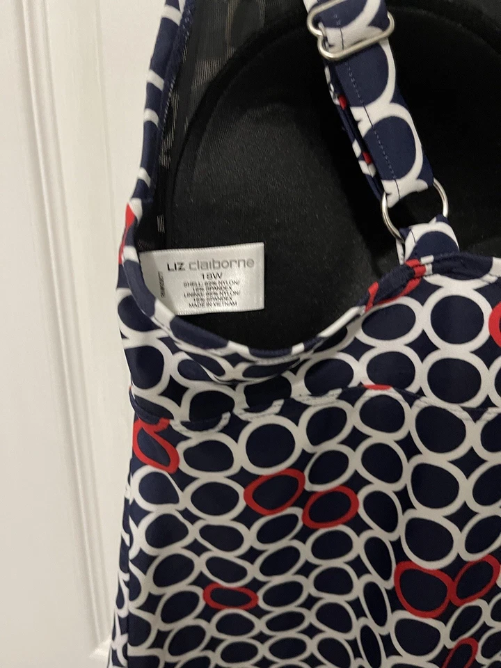 Traje de baño Liz Claiborne Tankini Top azul blanco rojo círculos acolchado talla 18W Y2K Foto 4 de 4