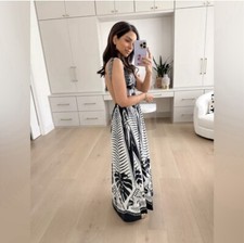 Sz M Anthropologie Farm Rio Macaw Elegance Black Cotton Backless Maxi Dress