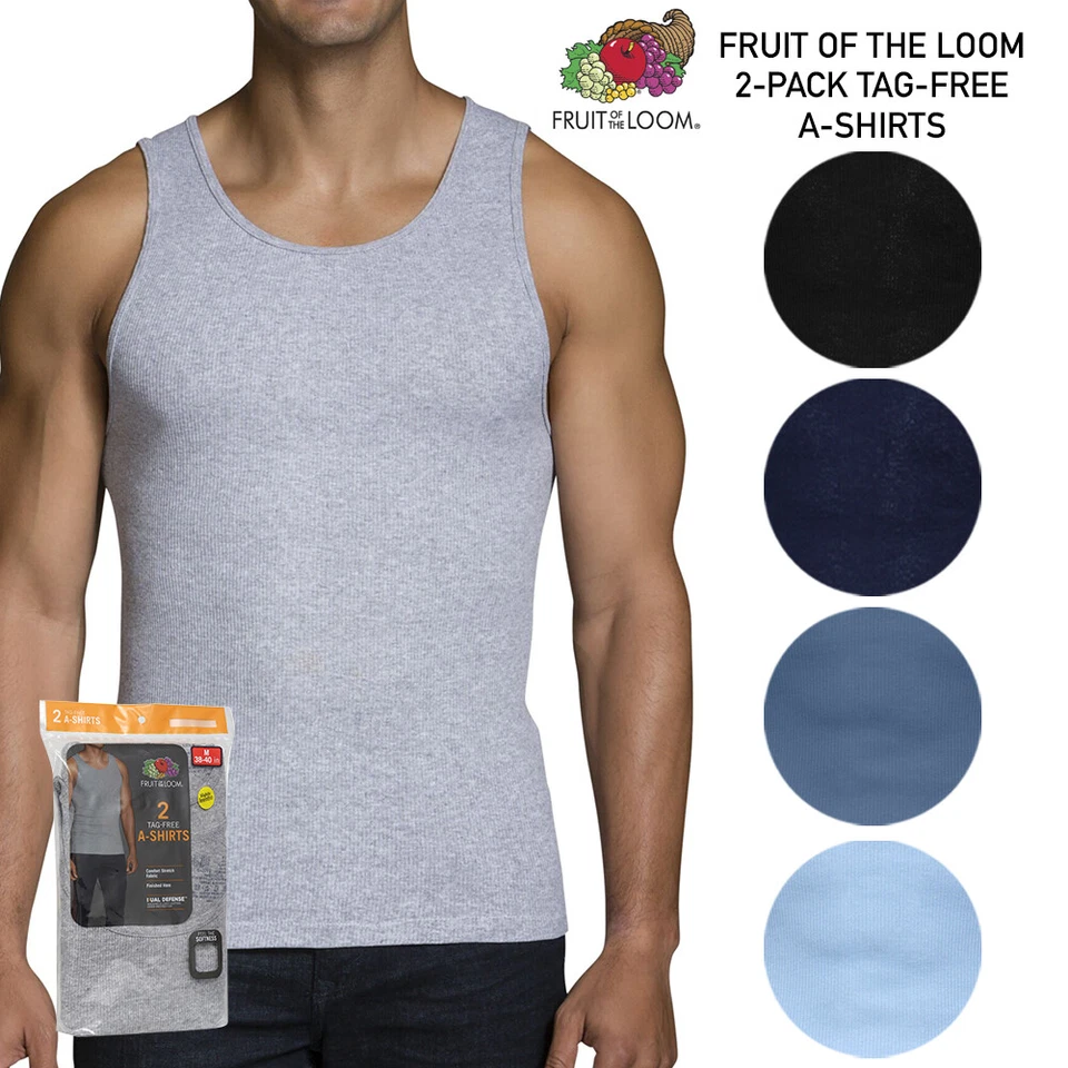 Paquete de 2 camisas Fruit of the Loom para hombre con dobladillo acabado de doble defensa sin etiquetas