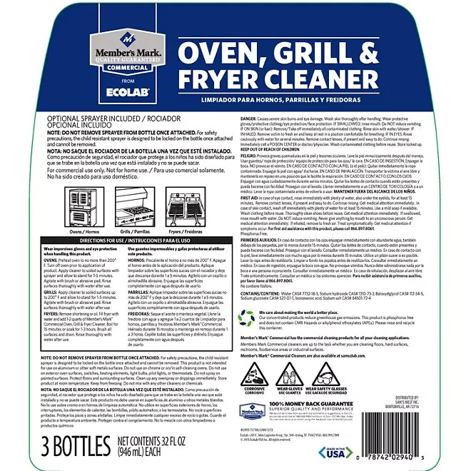 Member's Mark Commercial Ecolab Oven, Grill and Fryer Cleaner 32 oz., 3