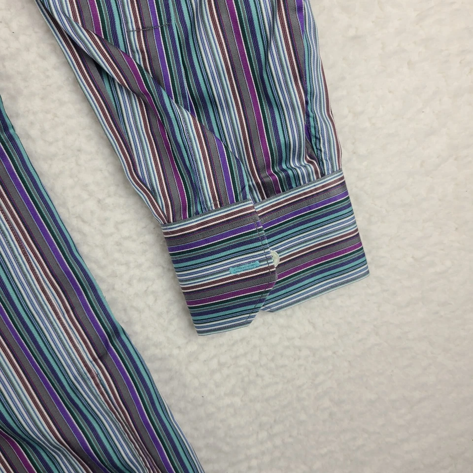 Camisa Bugatchi Uomo Para Hombres 2XL XXL Azul Marrón Púrpura Calce Clásico Vestido Abotonado Foto 2 de 4