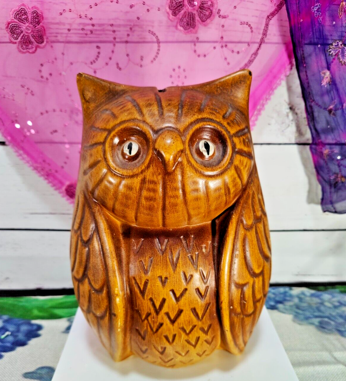 Vintage California Pottery Hand Painted Owl Shaped Piggy Bank no Stopper 11