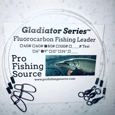 60LB to 130LB Fluorocarbon 9" & 12" Fishing Leader B.B. Swivel 3 Pack
