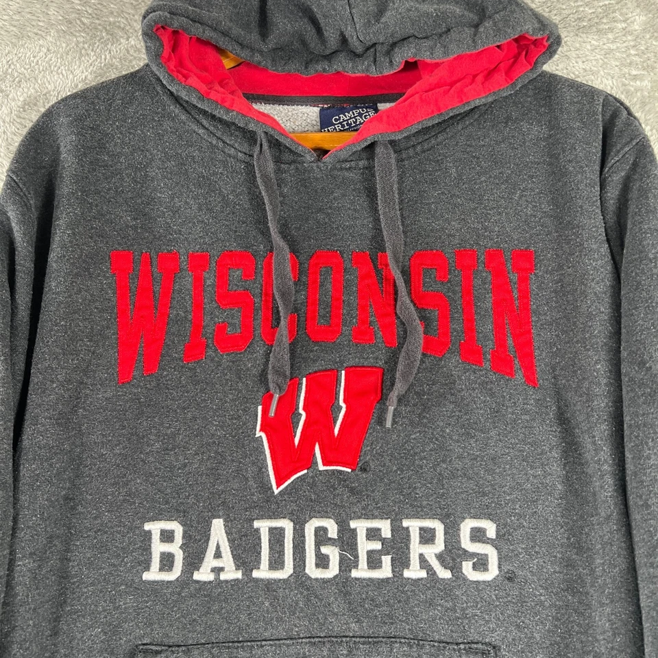 Sudadera con capucha Wisconsin Badgers para hombre gris medio suéter universitario universitario Foto 4 de 4