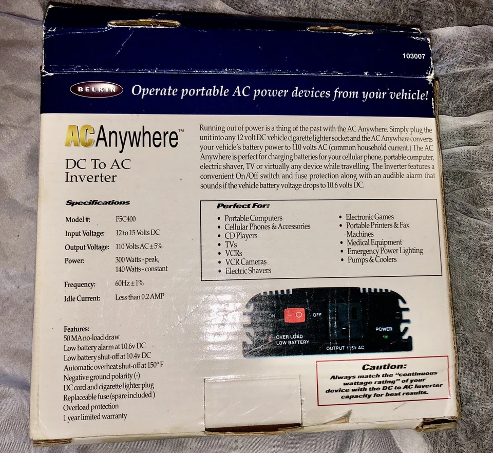 (¡CAJA ABIERTA IRREGULAR!) Inversor de CA a CA Belkin Anywhere F5C400 Foto 3 de 4