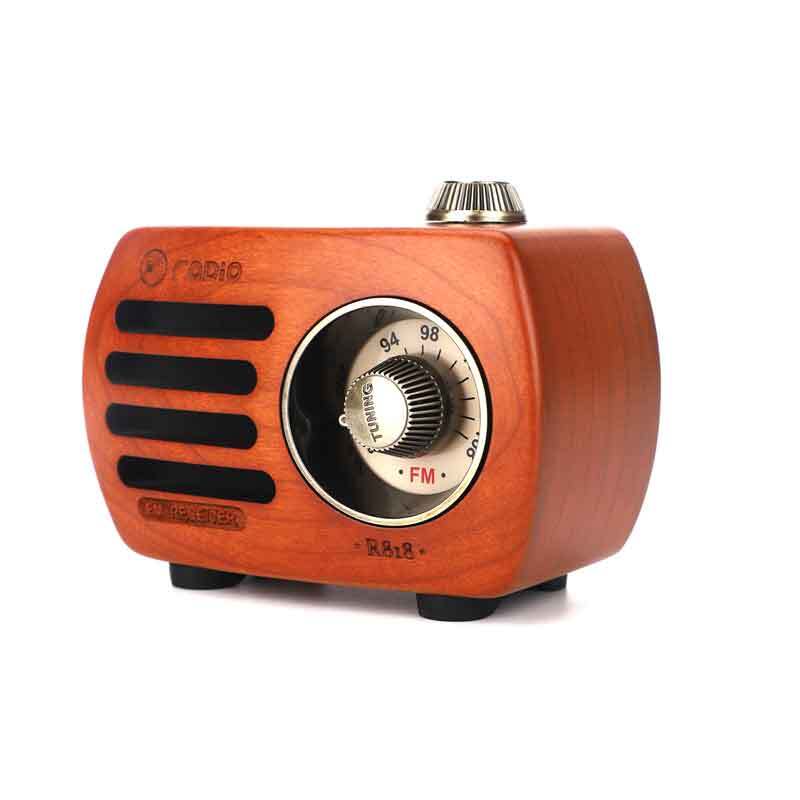 Mini Haut-Parleur Bluetooth Design Rétro R818-A/C en Bois Brun pour une Ambiance Cosy et Nostalgique