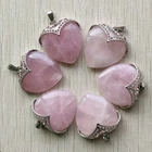 Natural rose quartz stone and alloy heart shape Pendants 6pcs/lot Wholesale