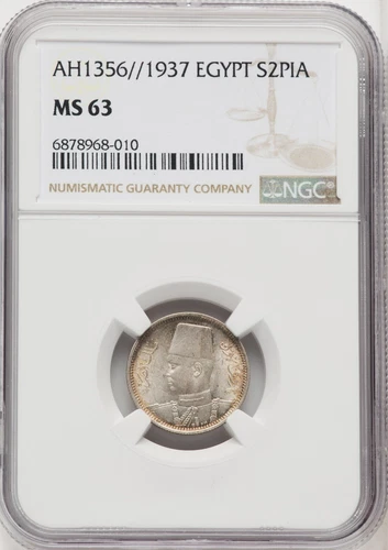 Egypt 1937 2 piastres - NGC MS63