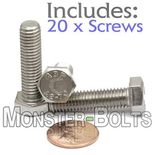 (20) M8 - 1.25 x 30mm - Hex Cap Tap Bolt / Screw DIN 933 - Stainless Steel A2-70