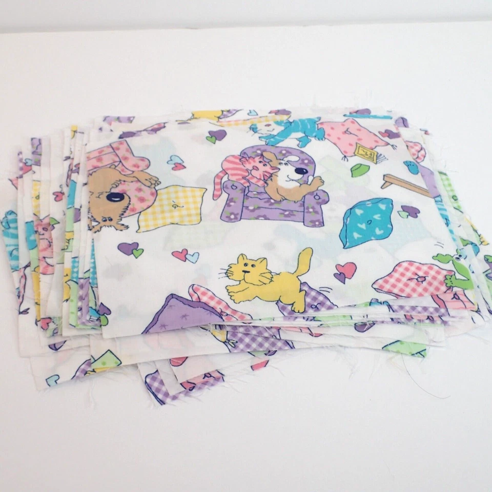 Cuadrados de tela acolchada precortados dibujos animados de perro y gato linda habitación de niños X 37 piezas 8" x 6" Foto 2 de 4