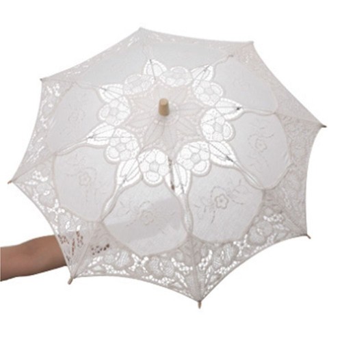 Hollowed Wedding Lace Umbrella Wooden Handle Parasol Umbrella Bride - Picture 17 of 21