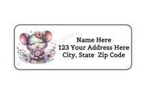30 HAPPY MOUSE WITH FLOWERS PERSONALIZED RETURN ADDRESS LABELS 1 in X 2.625 in