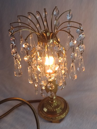 Italian Crystal Glass Drop Chandelier Style Table Lamp Brass Finish 23cm Pair - Picture 5 of 18