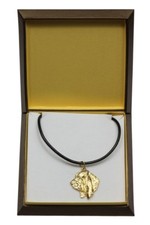 Basset Hound type 2 - gold plated necklace with dog, in box, Art Dog USA