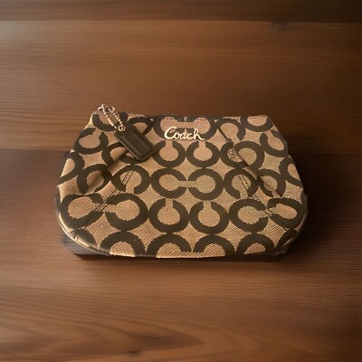 バッグ COACH accessory pouch brown COACH Brown Zip Signature Skinny Leather Pouch Accessory