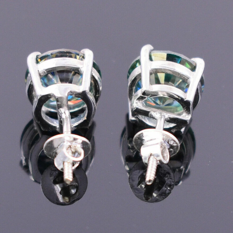 2 Ct Blue Heated & Pressure Treated Diamond Solitaire Studs in 925 Silver - Image 2 of 3