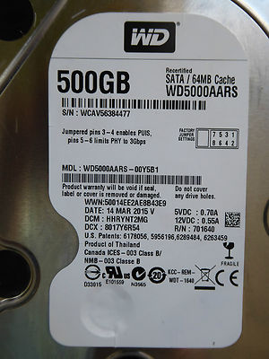 Western Digital WD5000AARS-00Y5B1 | DCM: HHRYNT2MG | 14 MAR 2015 | 500GB